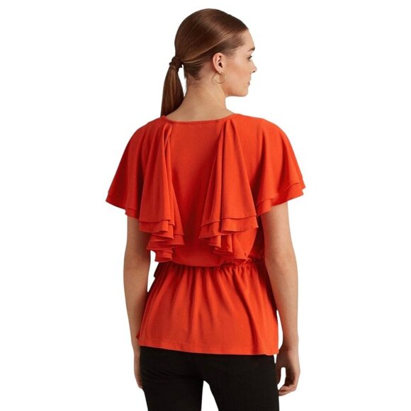 Lauren Ralph Lauren Womens Size XL Orange Ruffle Trim Surplice Jersey Top NWT - Picture 4 of 7